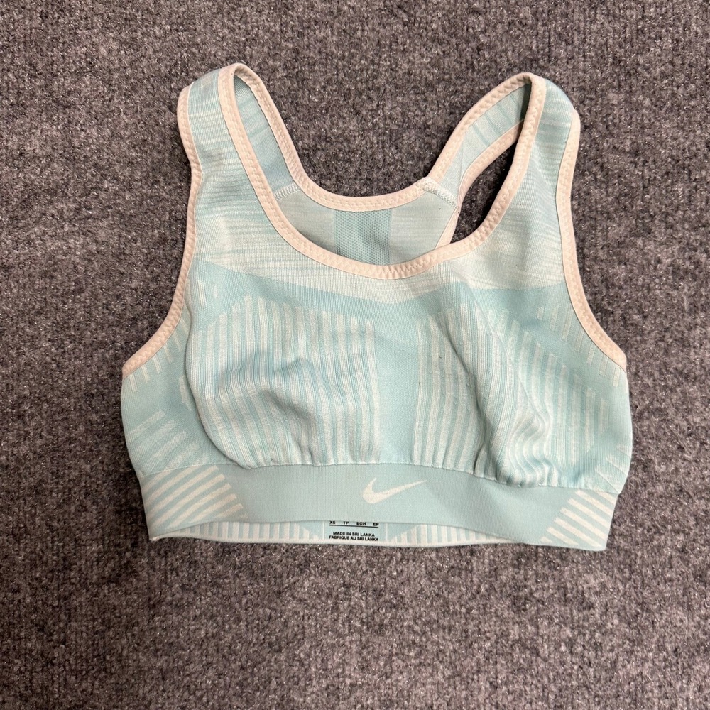 Nike Sports Bra Womens Size XS Blue Striped Racerback Seamless Compression Gym